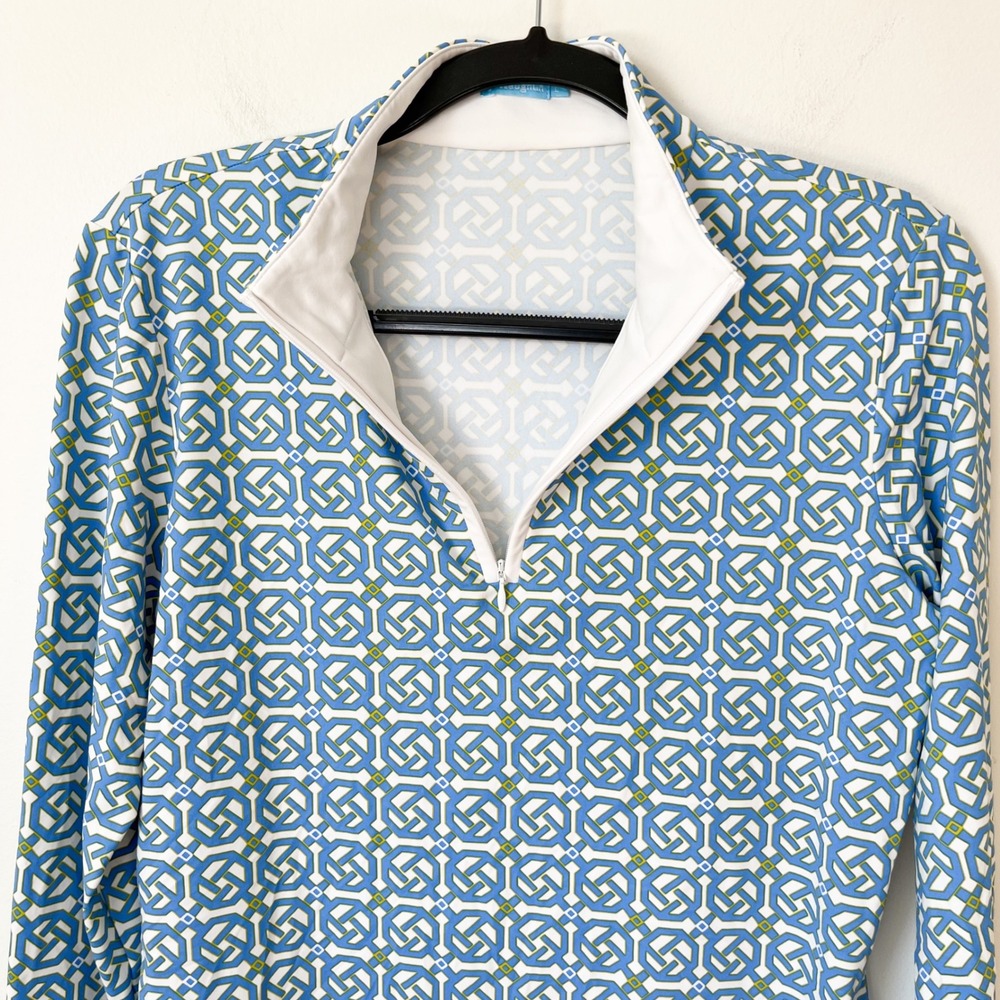 J.McLaughlin Catalina Cloth 1/4 Zip Pullover Geometric Print Large Blue Yellow - Picture 4 of 10